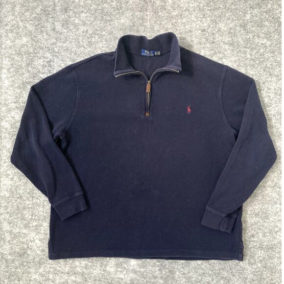 Polo Ralph Lauren Quarter Zip Pullover Mens XLT Sweater Ribbed blue - Picture 1 of 10